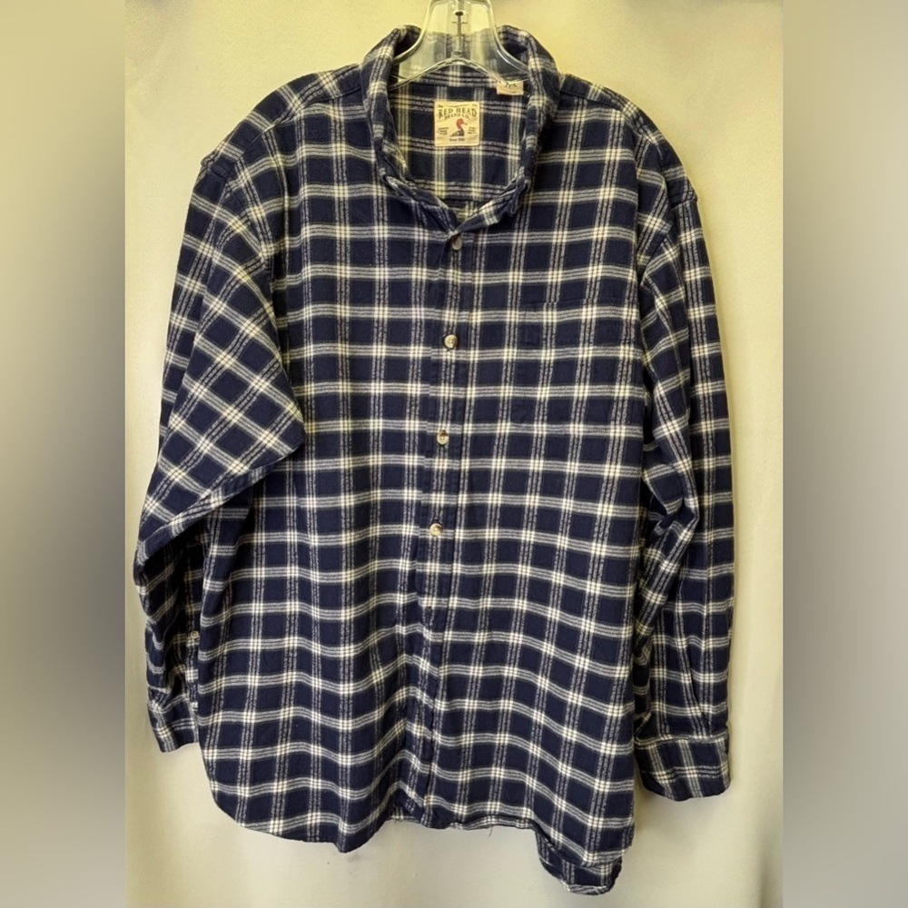 RedHead Brand Men Blue Flannel Collared Button Down Plaid Shirt Sz XXL
